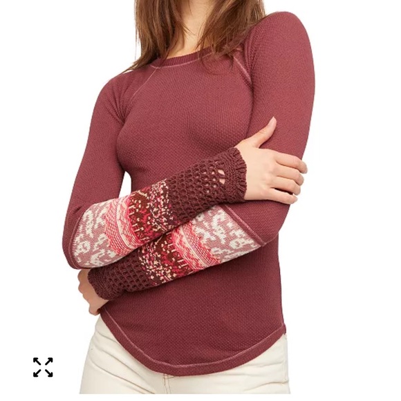 Free People NWT InThe Mix Colorful Crochet Crewneck Long Sleeve Thermal Knit Top - Picture 7 of 14